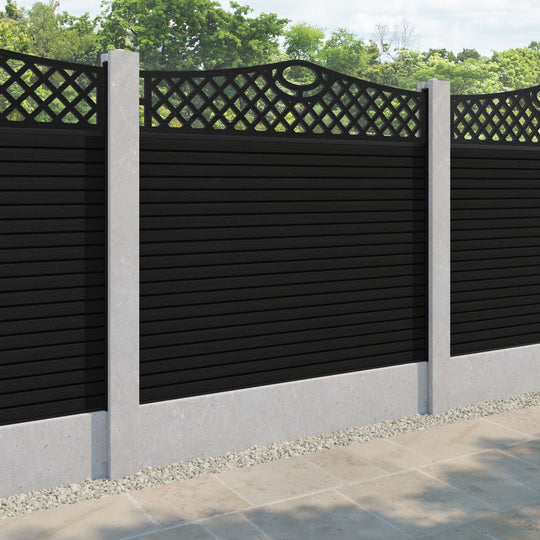 Hudson Oxford Curved Top Fence Panel - Black - for existing concrete posts