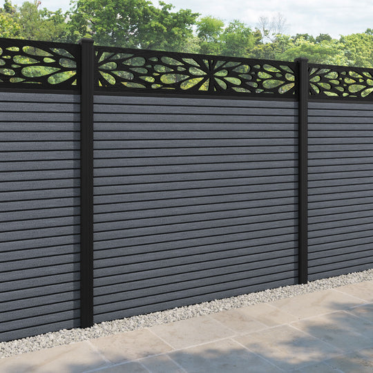 Hudson Blossom Fence Panel - Anthracite - with our aluminium posts