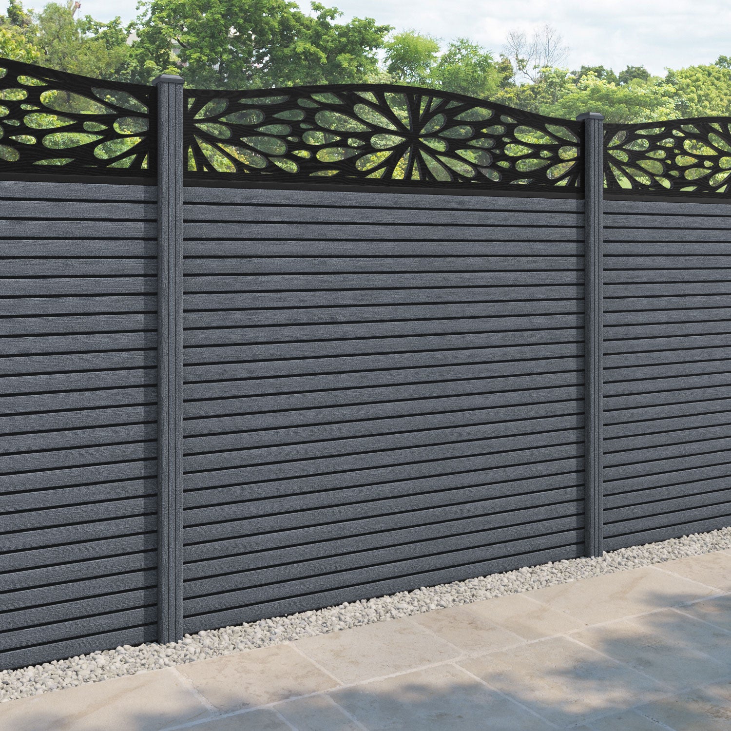 Hudson Botanic Curved Top Fence Panel - Anthracite - with our composite posts