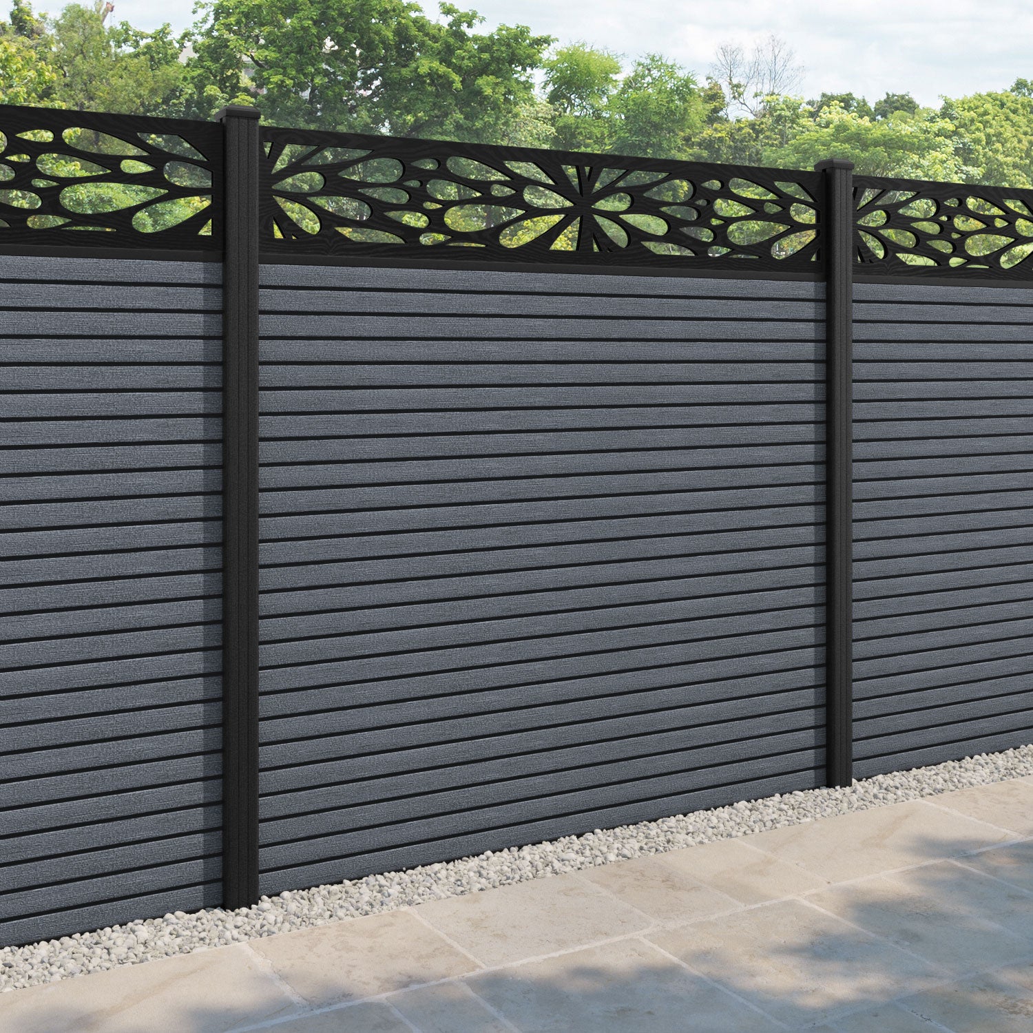 Hudson Blossom Fence Panel - Anthracite - with our composite posts