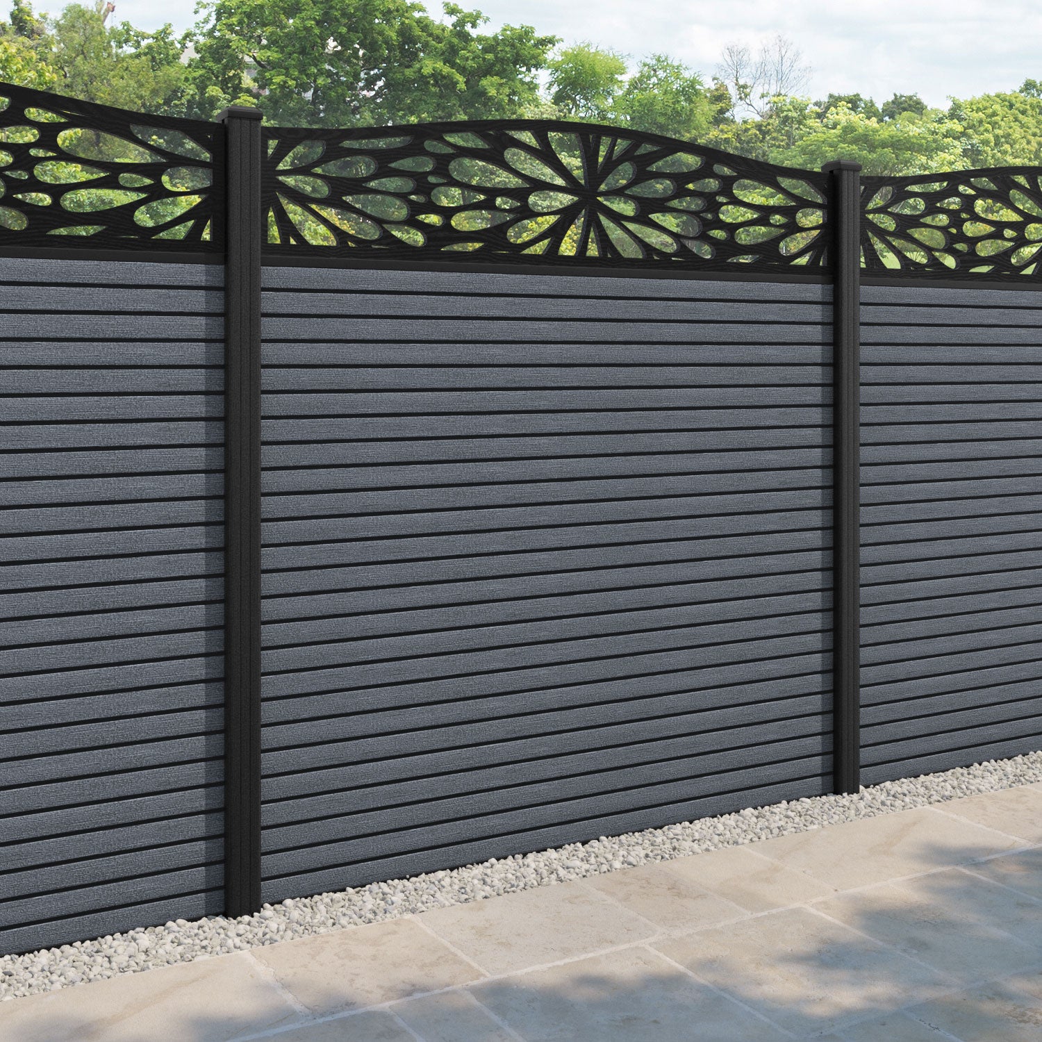 Hudson Botanic Curved Top Fence Panel - Anthracite - with our composite posts