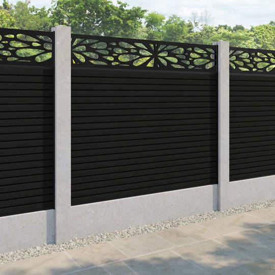 Hudson Blossom Fence Panel - Black - for existing concrete posts