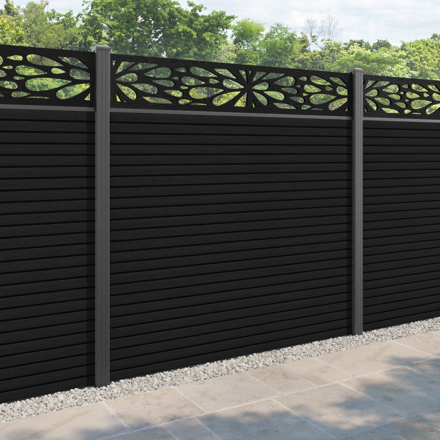 Hudson Blossom Fence Panel - Black - with our aluminium posts