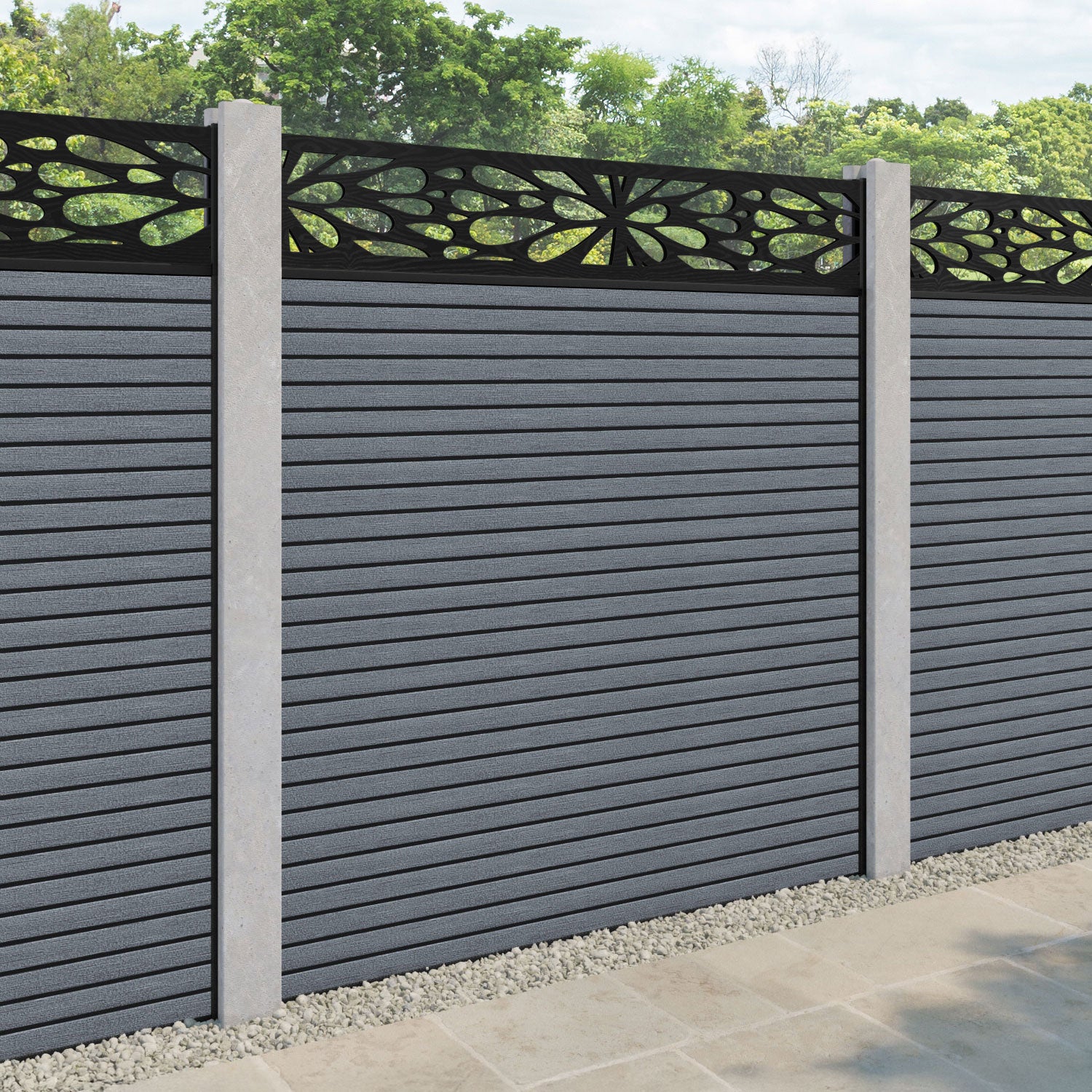 Hudson Blossom Fence Panel - Anthracite - for existing concrete posts