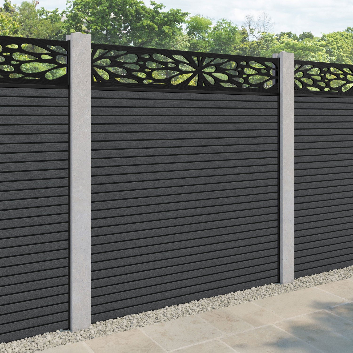Hudson Blossom Fence Panel - Dark Grey - for existing concrete posts