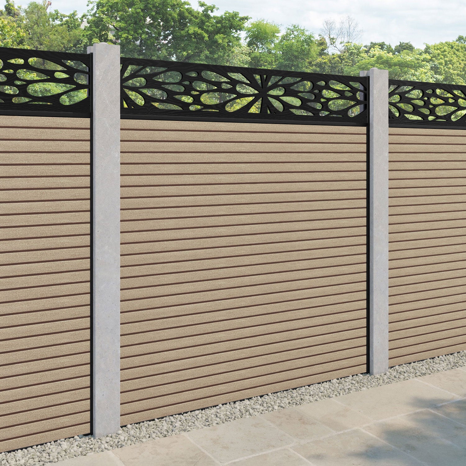 Hudson Blossom Fence Panel - Light Oak - for existing concrete posts