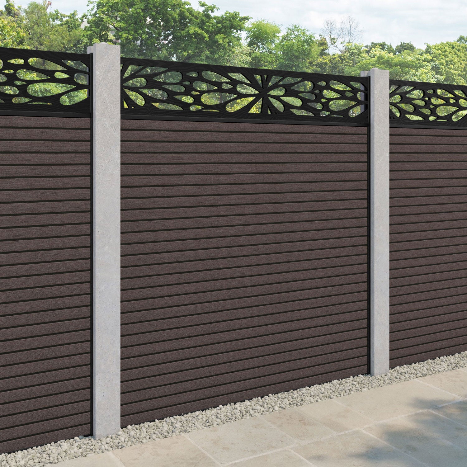 Hudson Blossom Fence Panel - Mid Brown - for existing concrete posts