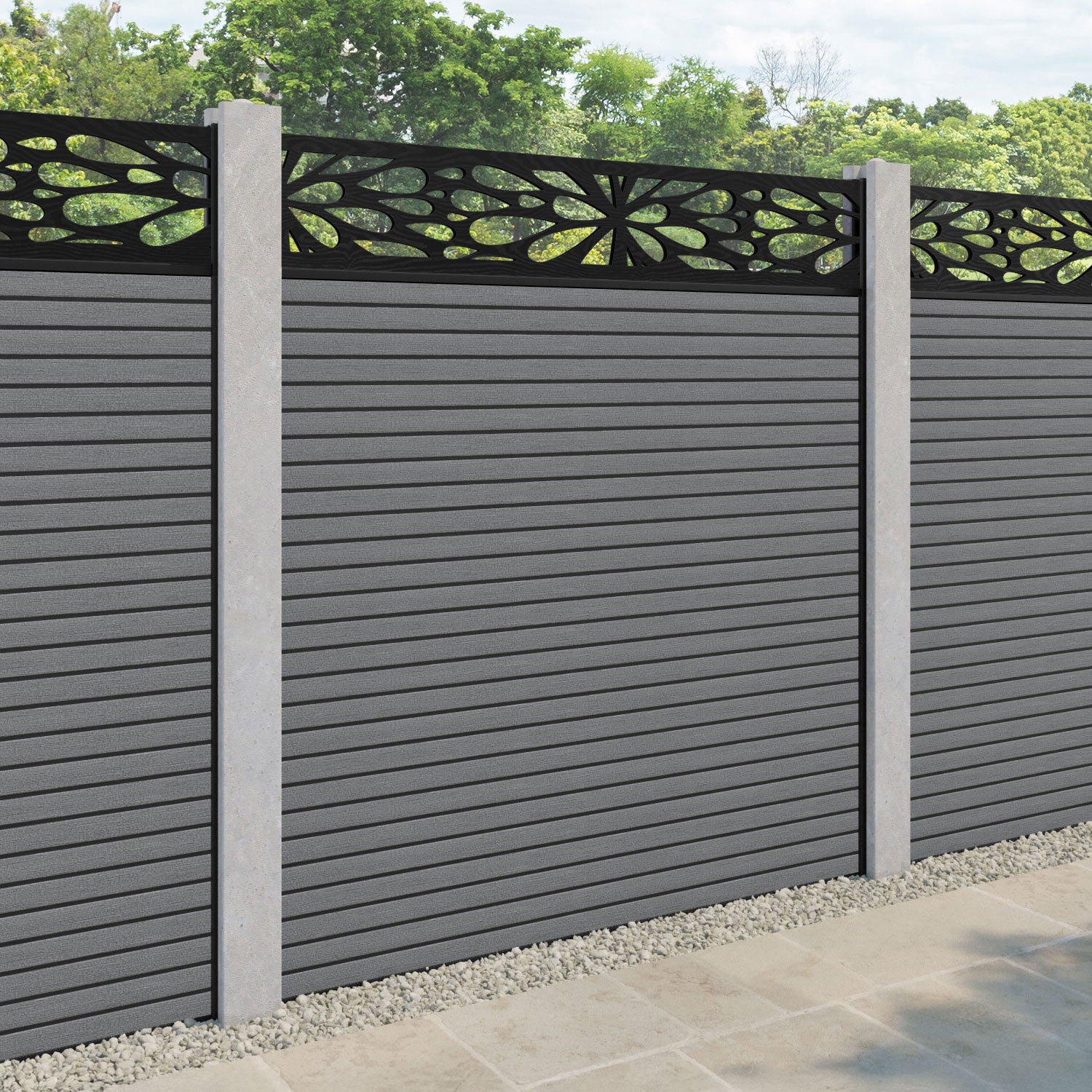Hudson Blossom Fence Panel - Mid Grey - for existing concrete posts