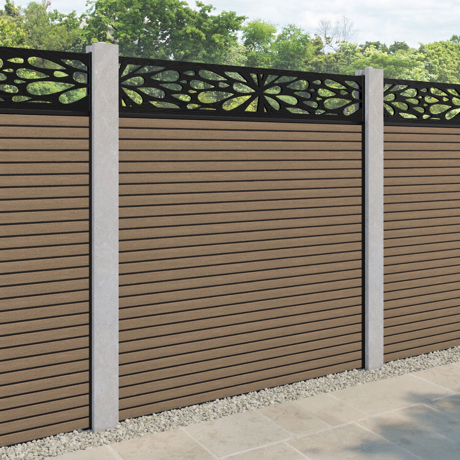 Hudson Blossom Fence Panel - Teak - for existing concrete posts