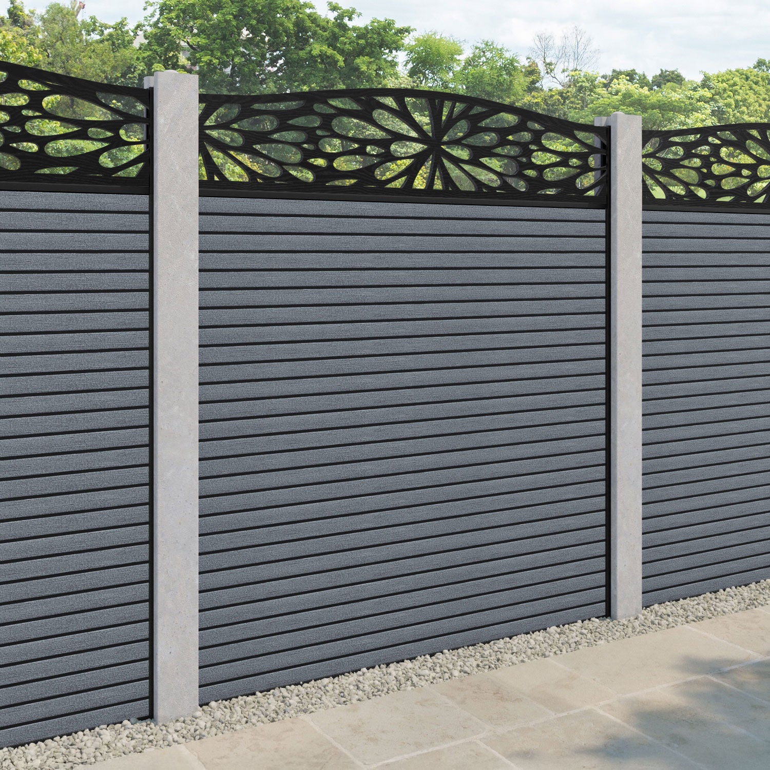 Hudson Blossom Curved Top Fence Panel - Anthracite - for existing concrete posts