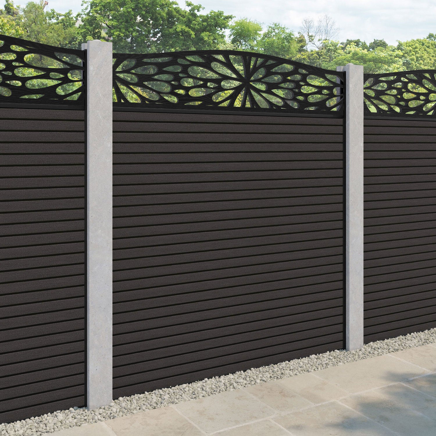 Hudson Blossom Curved Top Fence Panel - Dark Oak - for existing concrete posts
