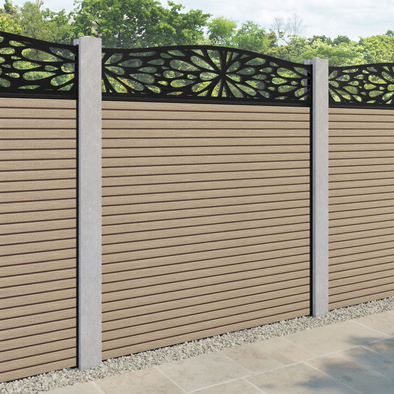 Hudson Blossom Curved Top Fence Panel - Light Oak - for existing concrete posts
