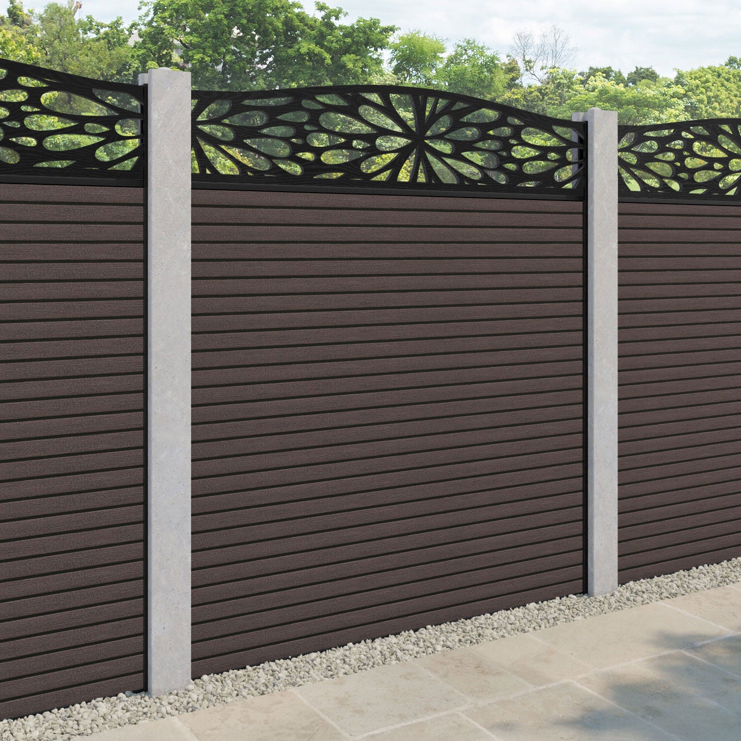 Hudson Blossom Curved Top Fence Panel - Mid Brown - for existing concrete posts