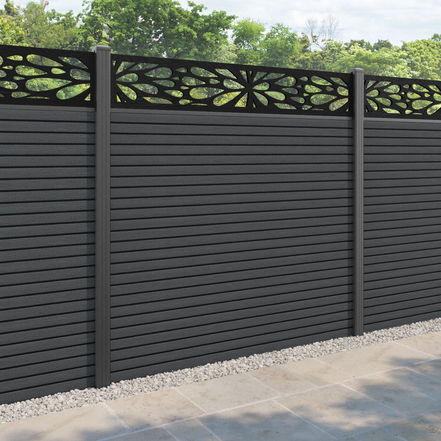 Hudson Blossom Fence Panel - Dark Grey - with our aluminium posts