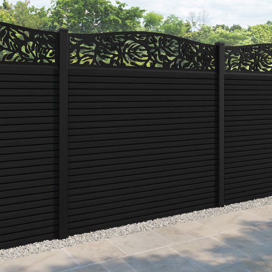 Hudson Botanic Curved Top Fence Panel - Black - with our aluminium posts