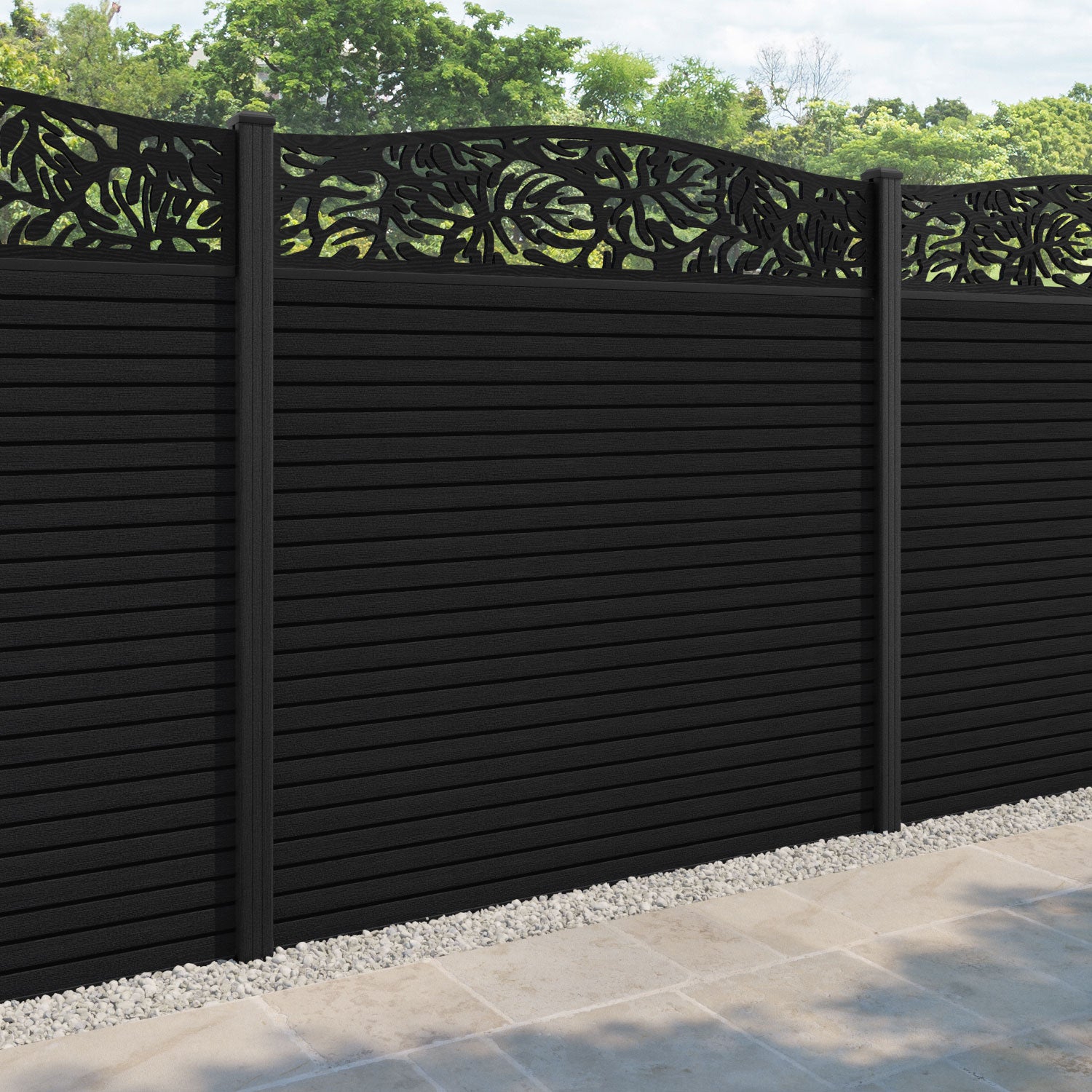 Hudson Botanic Curved Top Fence Panel - Black - with our composite posts