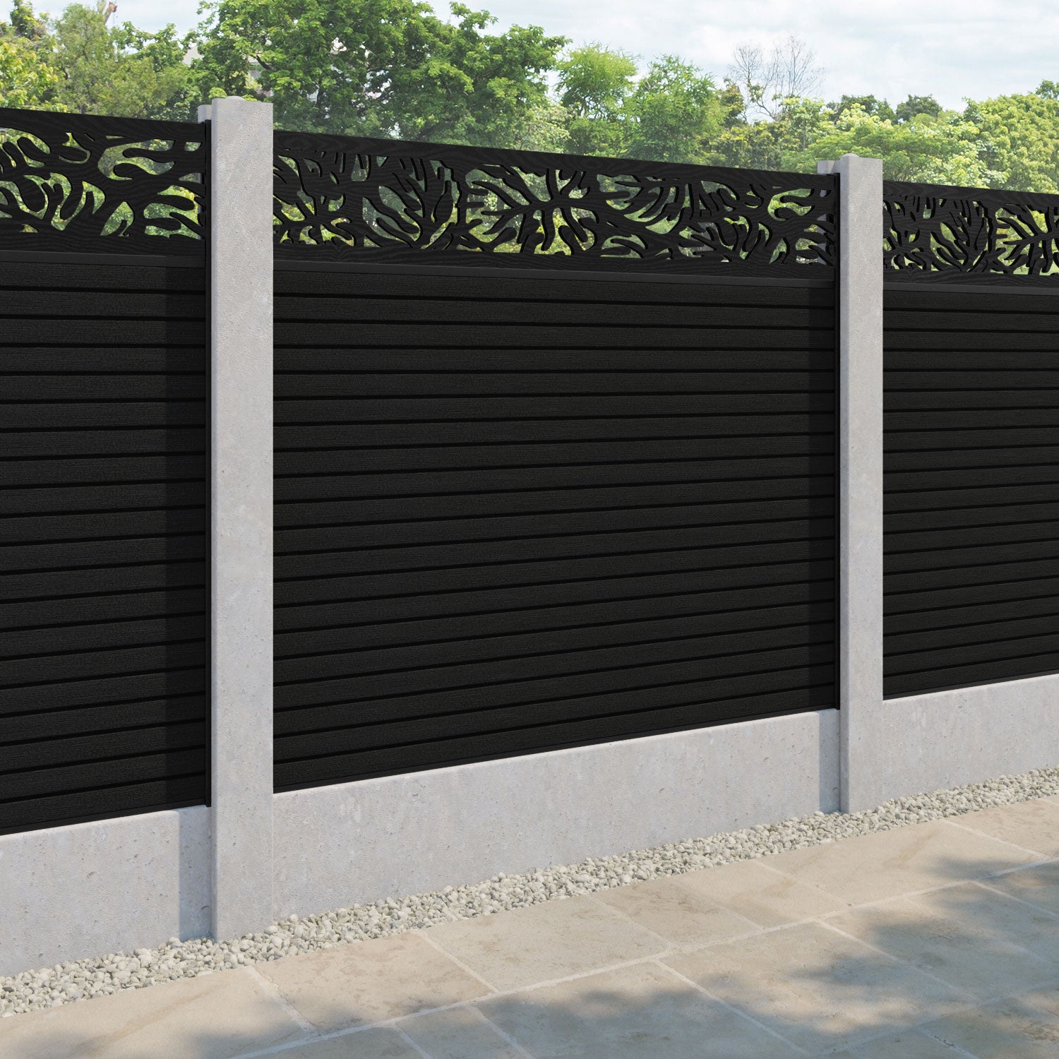 Hudson Botanic Fence Panel - Black - for existing concrete posts