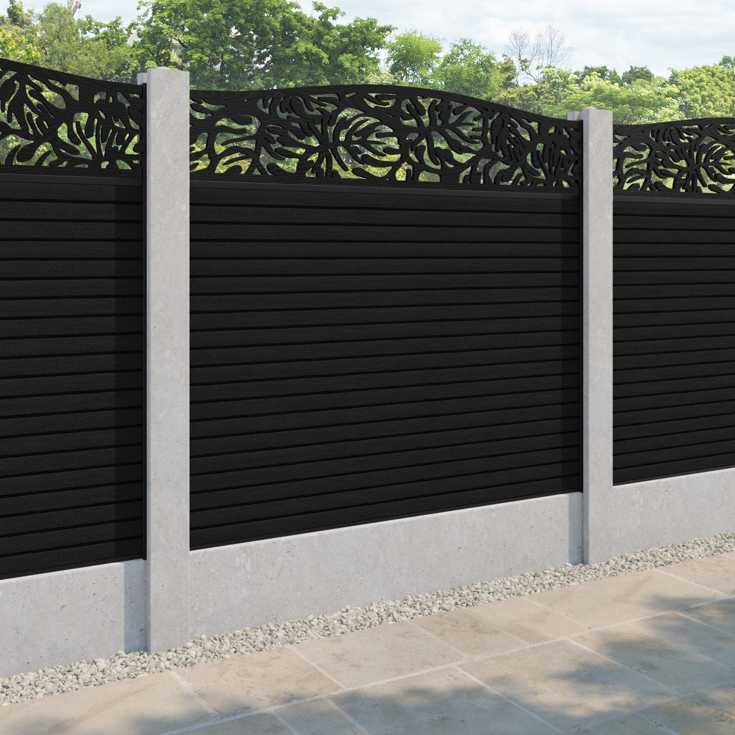 Hudson Botanic Curved Top Fence Panel - Black - for existing concrete posts