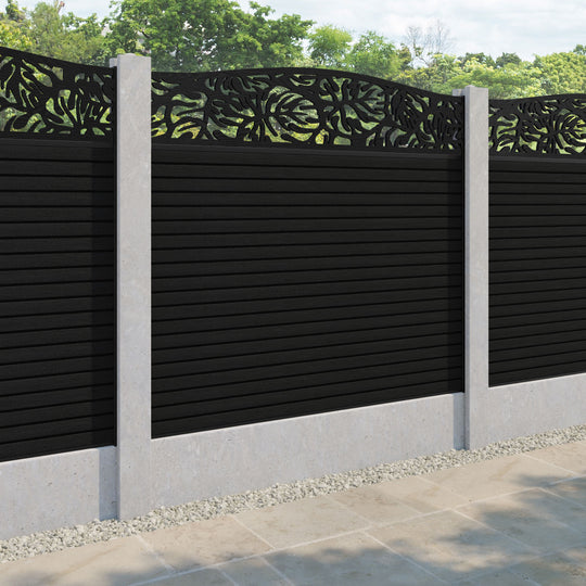 Hudson Botanic Curved Top Fence Panel - Black - for existing concrete posts