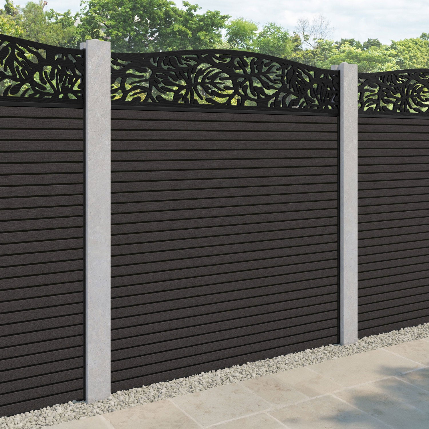Hudson Botanic Curved Top Fence Panel - Dark Oak - for existing concrete posts