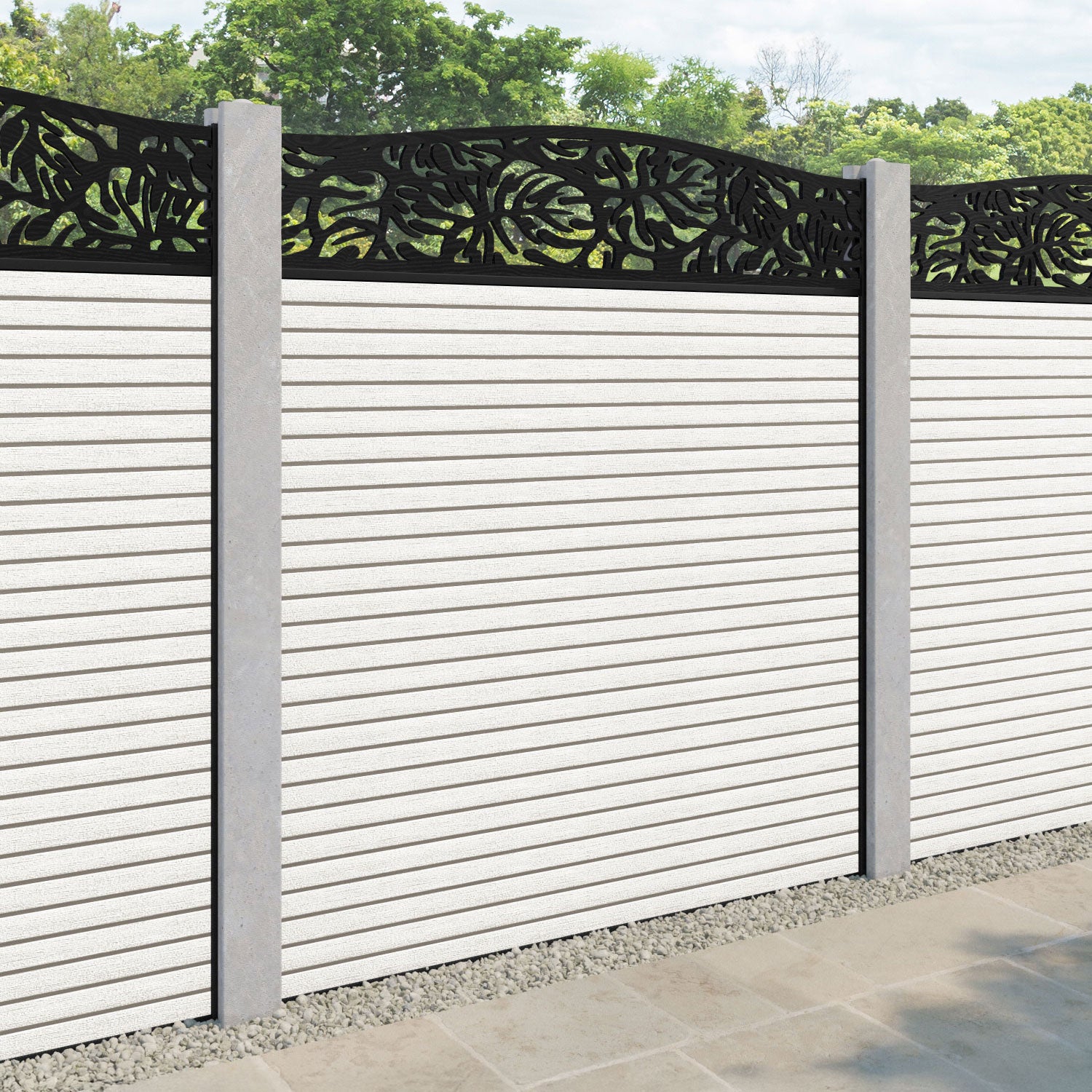 Hudson Botanic Curved Top Fence Panel - Light Stone - for existing concrete posts