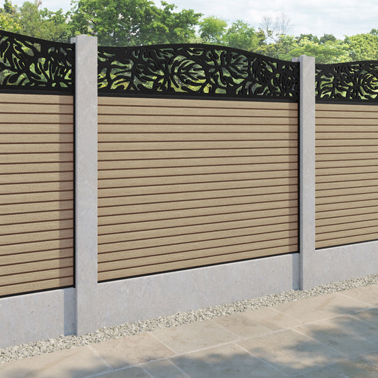 Hudson Botanic Curved Top Fence Panel - Light Oak - for existing concrete posts