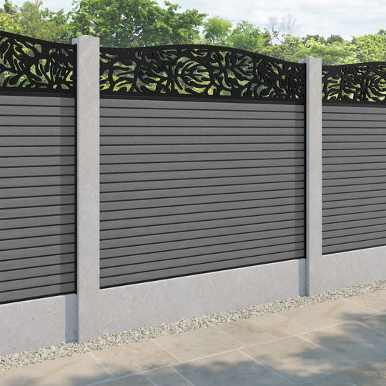 Hudson Botanic Curved Top Fence Panel - Mid Grey - for existing concrete posts