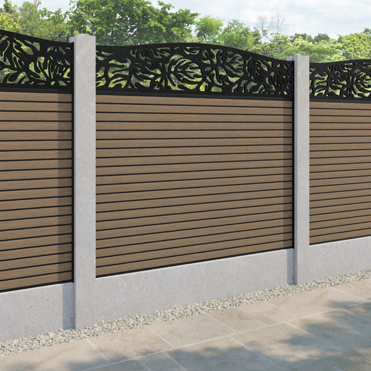 Hudson Botanic Curved Top Fence Panel - Teak - for existing concrete posts