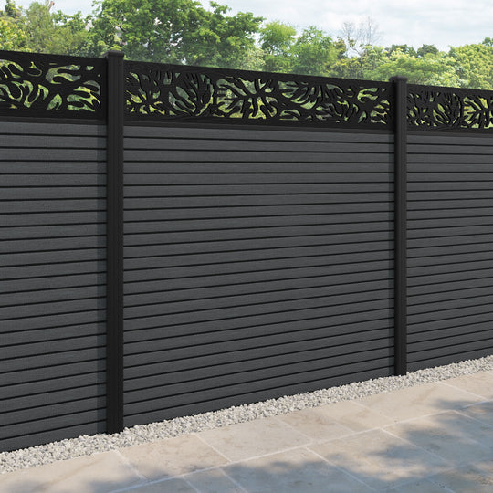 Hudson Botanic Fence Panel - Dark Grey - with our aluminium posts