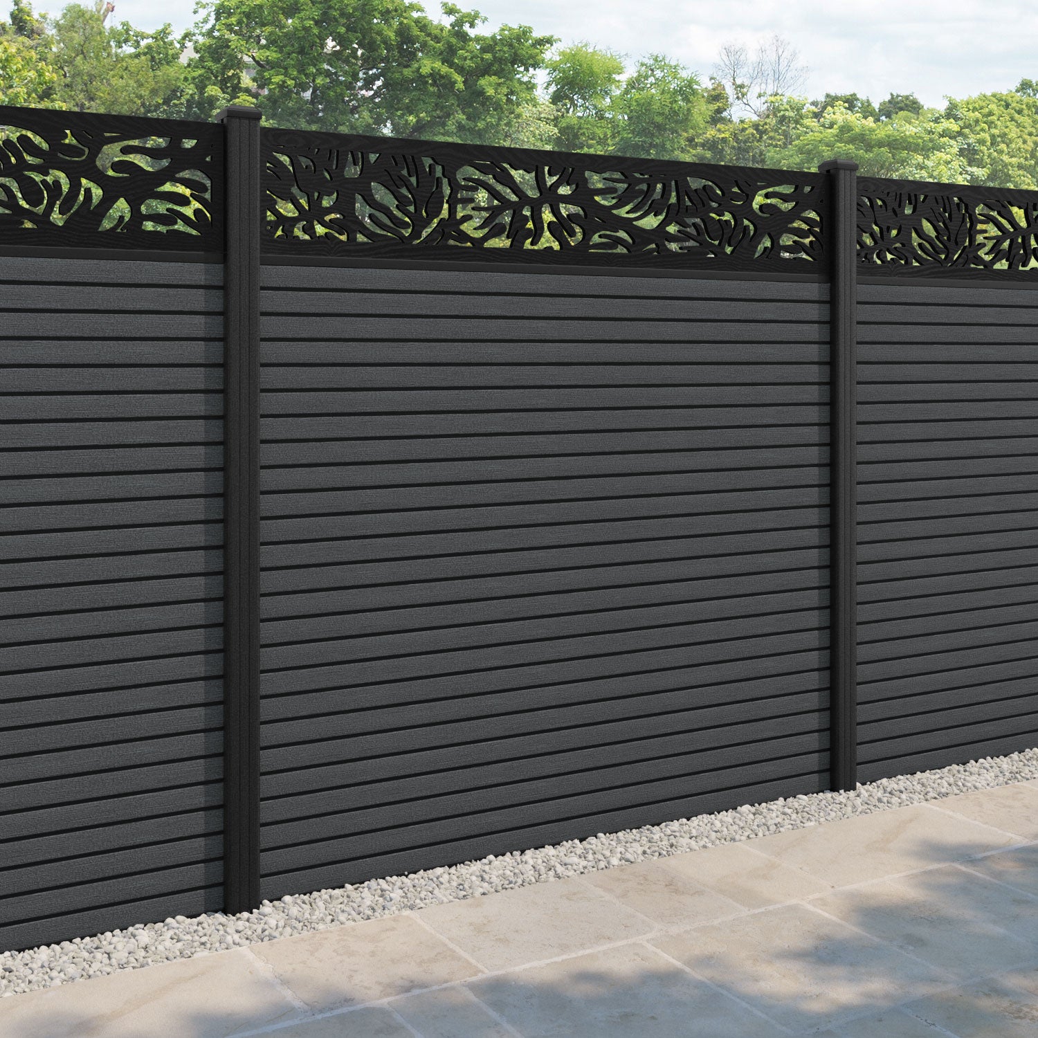 Hudson Botanic Fence Panel - Dark Grey - with our composite posts