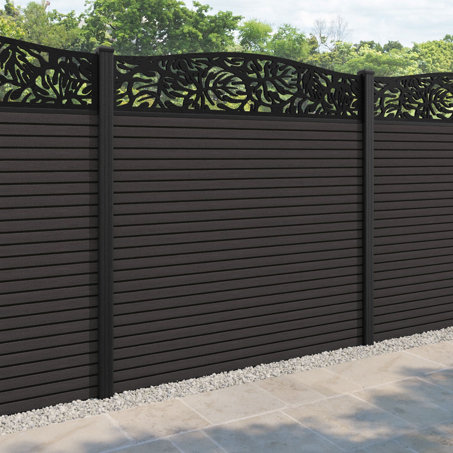 Hudson Botanic Curved Top Fence Panel - Dark Oak - with our composite posts