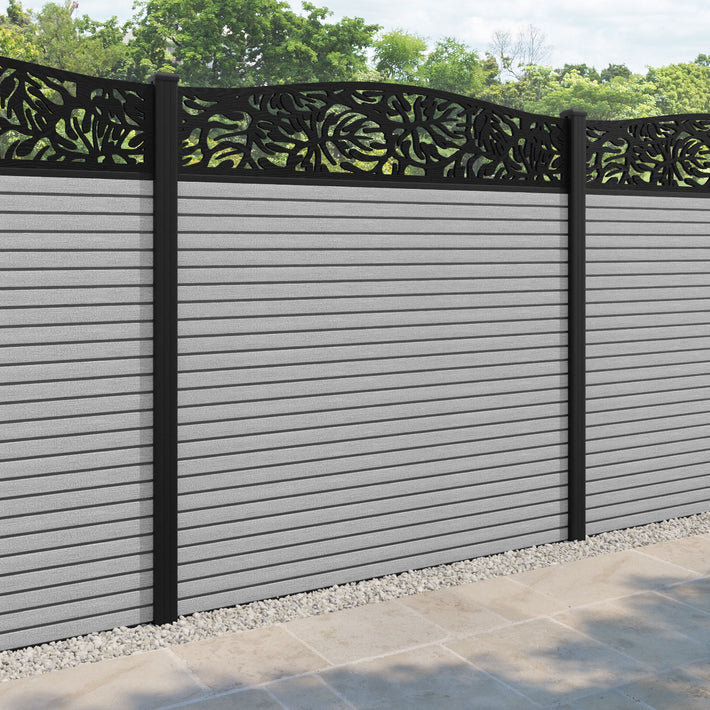 Hudson Botanic Curved Top Fence Panel - Light Grey - with our aluminium posts