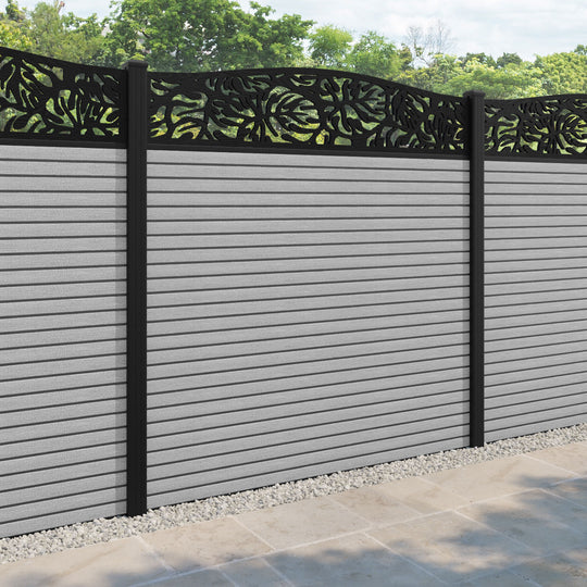 Hudson Botanic Curved Top Fence Panel - Light Grey - with our aluminium posts