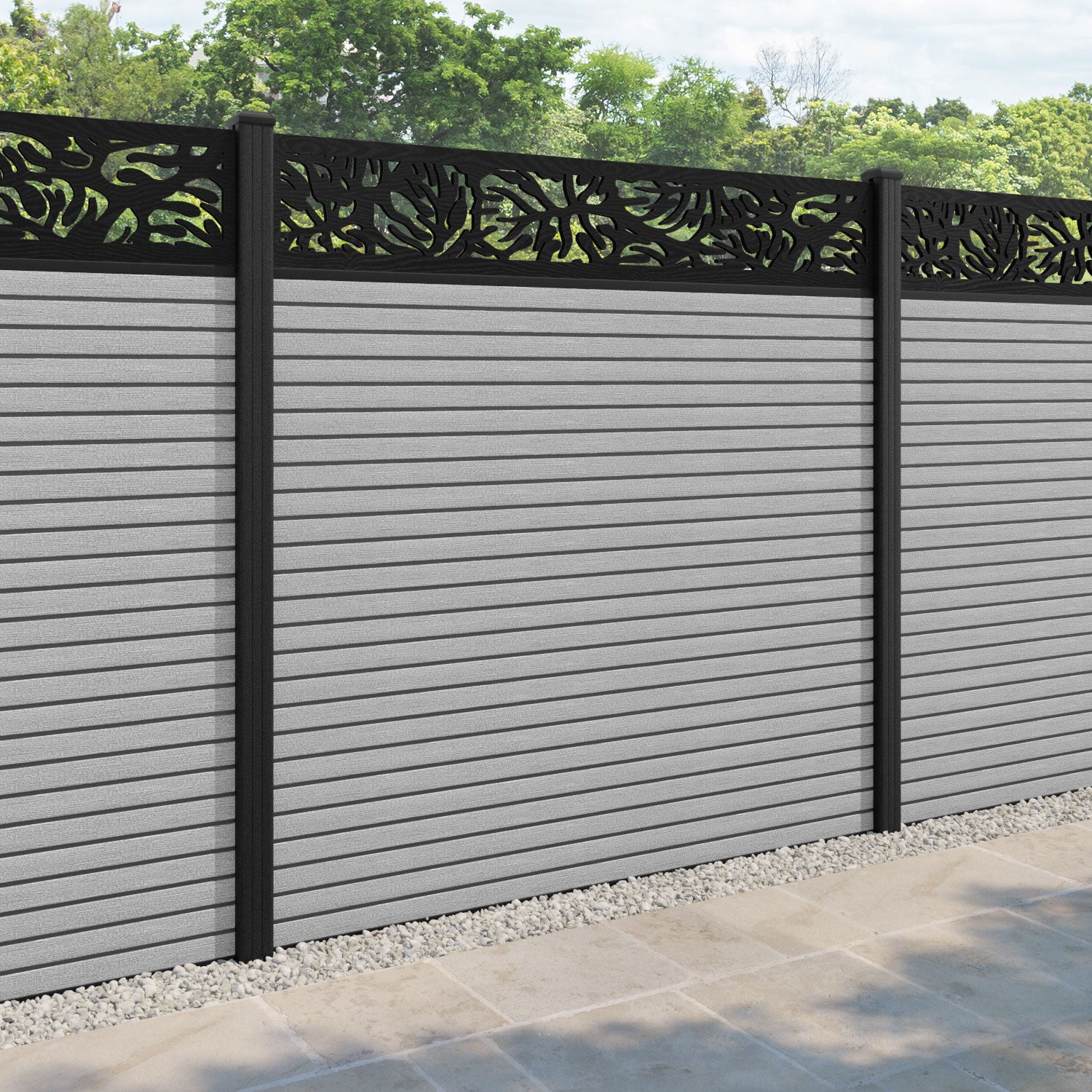 Hudson Botanic Fence Panel - Light Grey - with our composite posts
