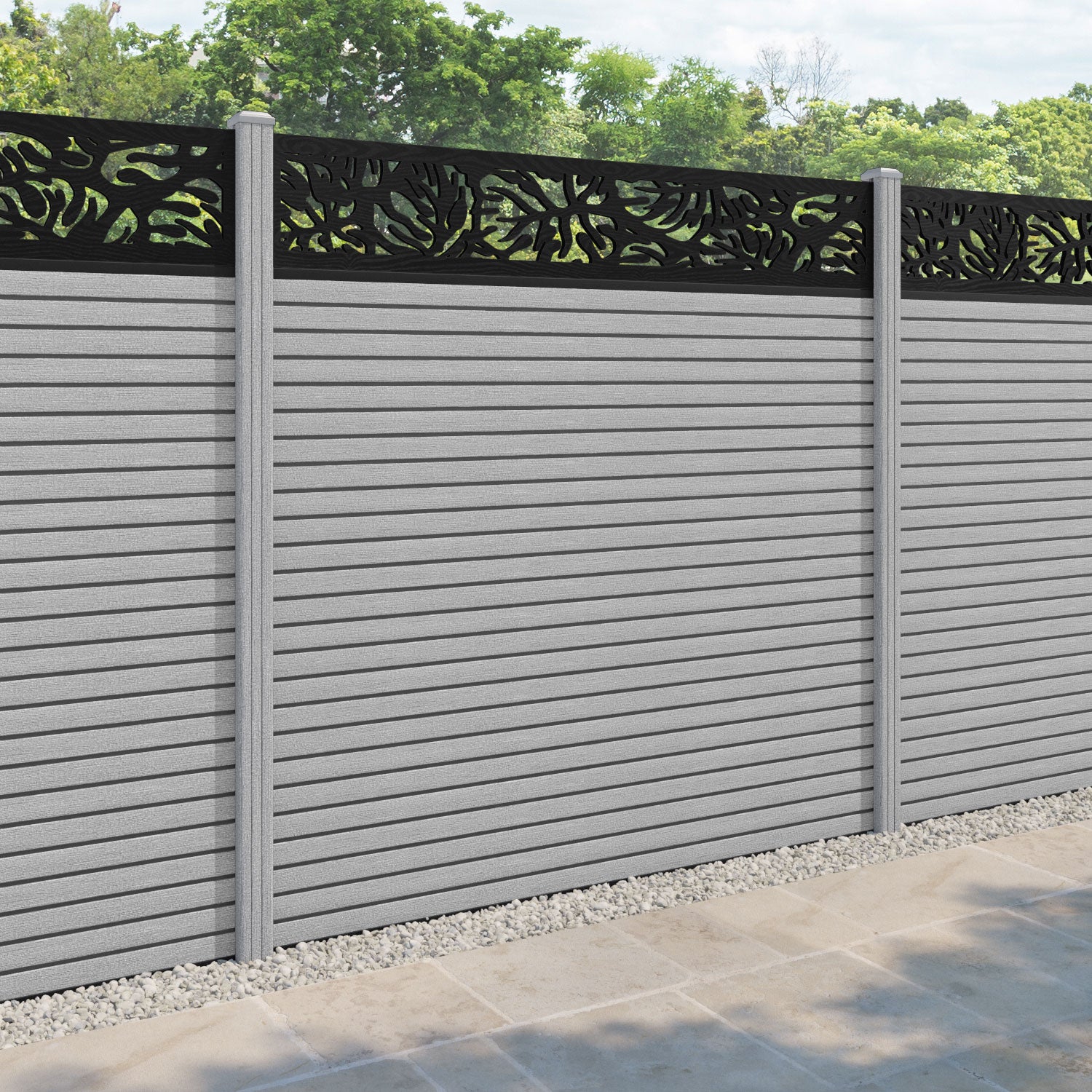 Hudson Botanic Fence Panel - Light Grey - with our composite posts