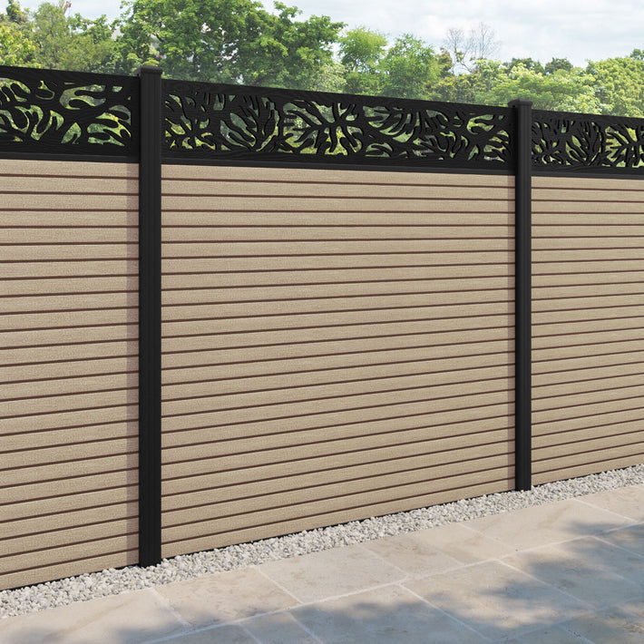Hudson Botanic Fence Panel - Light Oak - with our aluminium posts