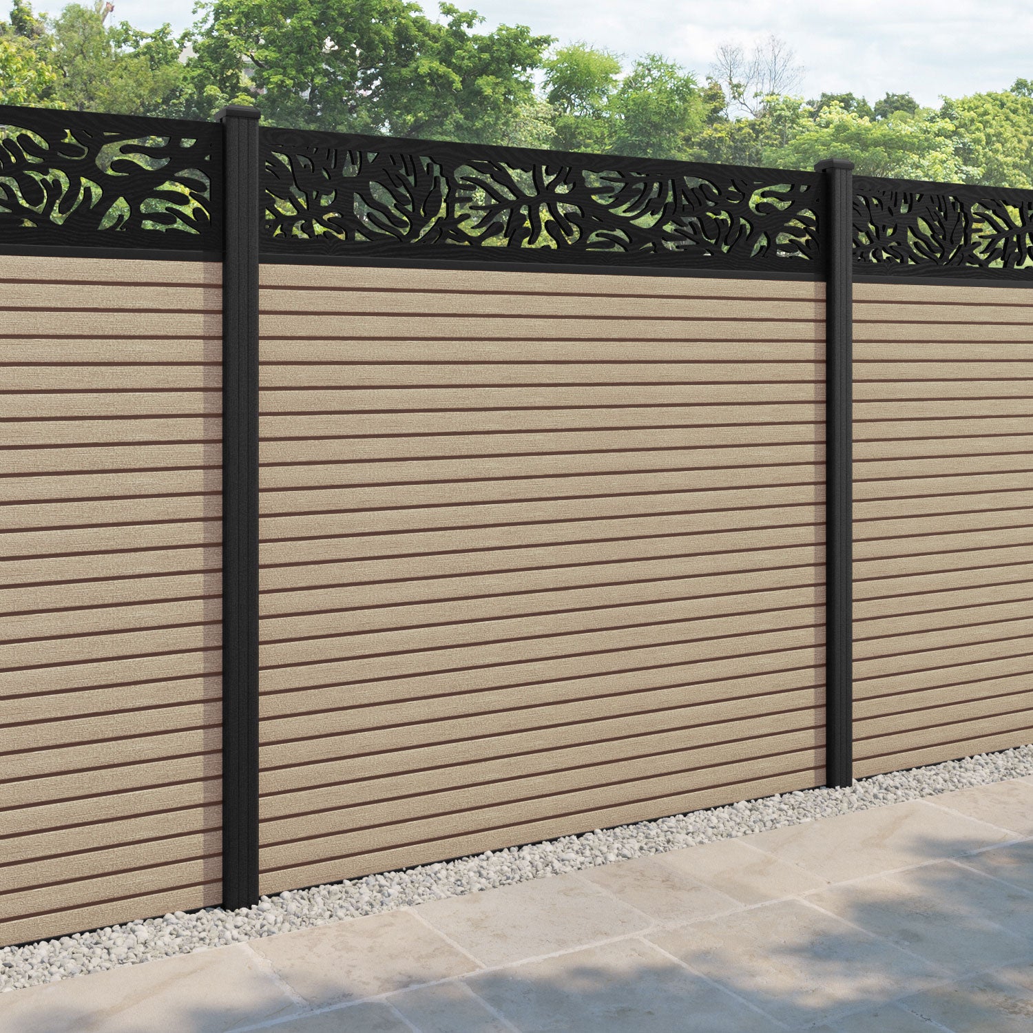 Hudson Botanic Fence Panel - Light Oak - with our composite posts