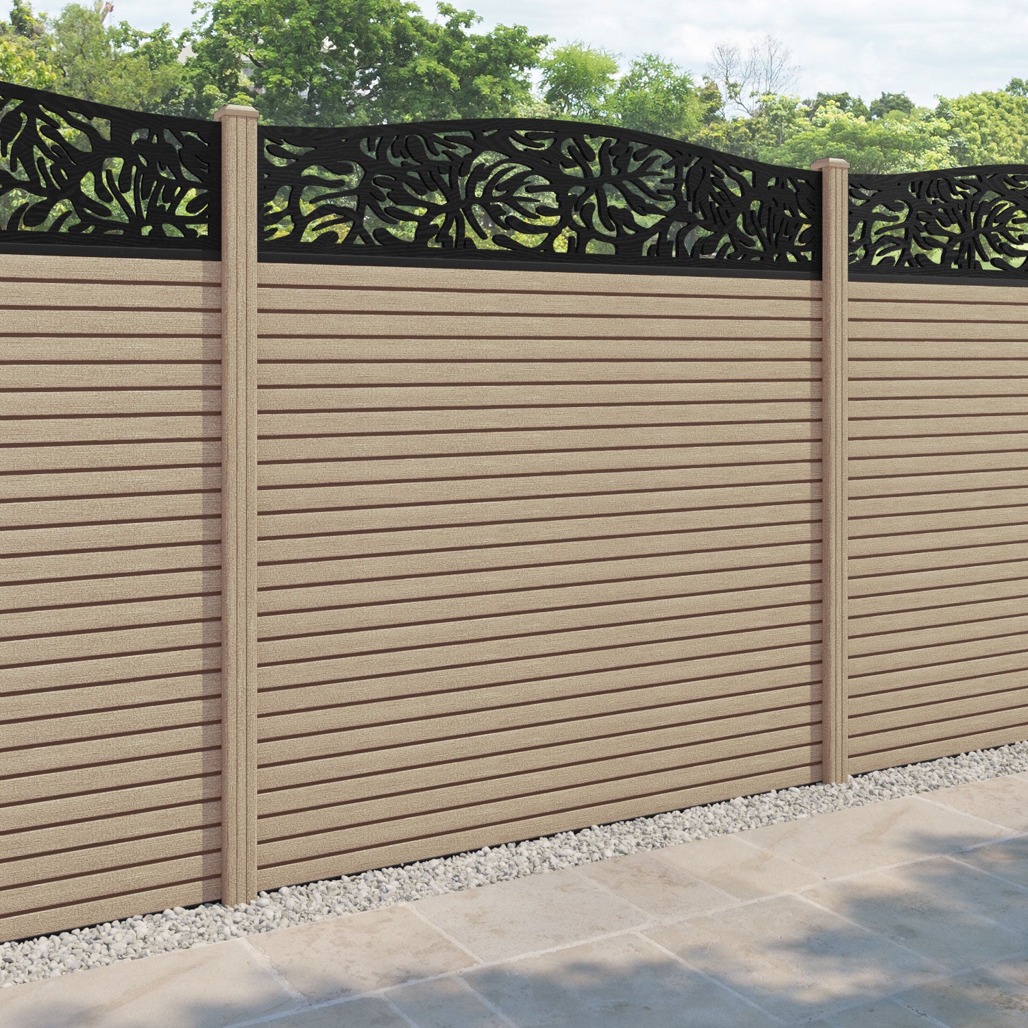 Hudson Botanic Curved Top Fence Panel - Light Oak - with our composite posts