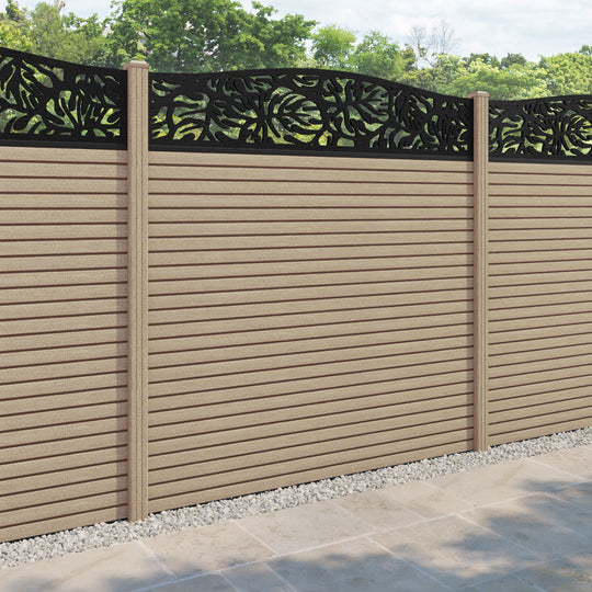 Hudson Botanic Curved Top Fence Panel - Light Oak - with our composite posts