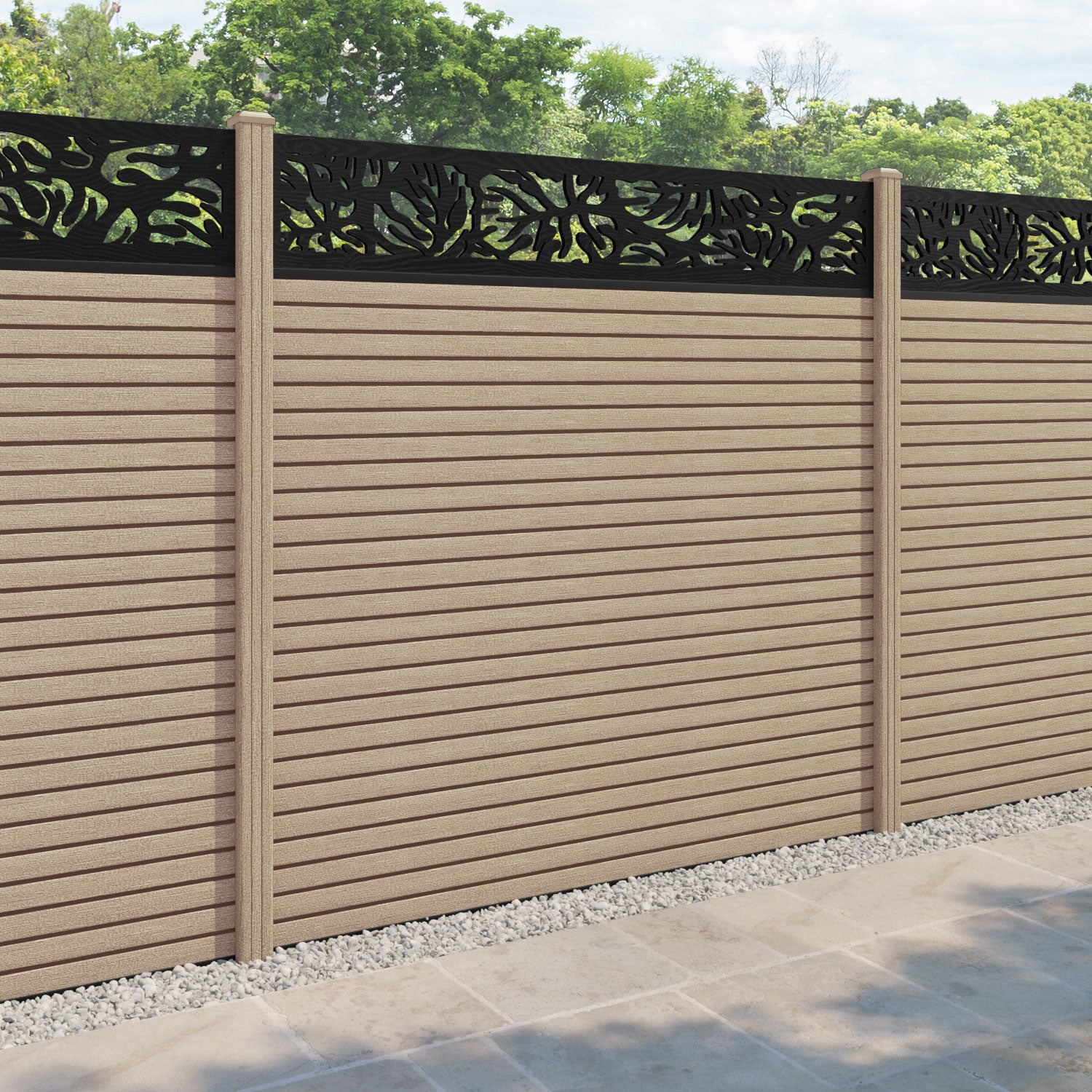 Hudson Botanic Fence Panel - Light Oak - with our composite posts