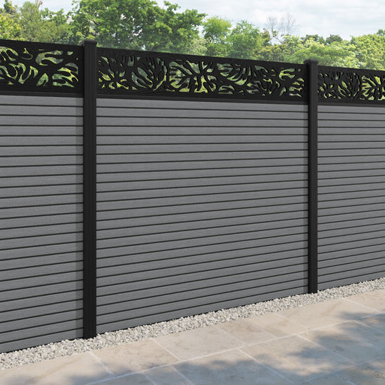 Hudson Botanic Fence Panel - Mid Grey - with our aluminium posts