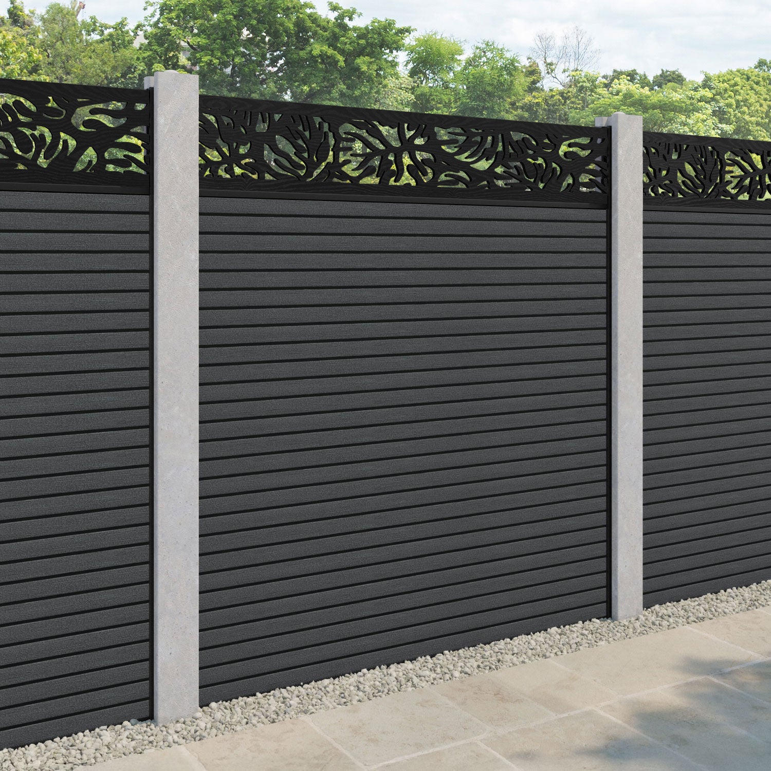 Hudson Botanic Fence Panel - Dark Grey - for existing concrete posts
