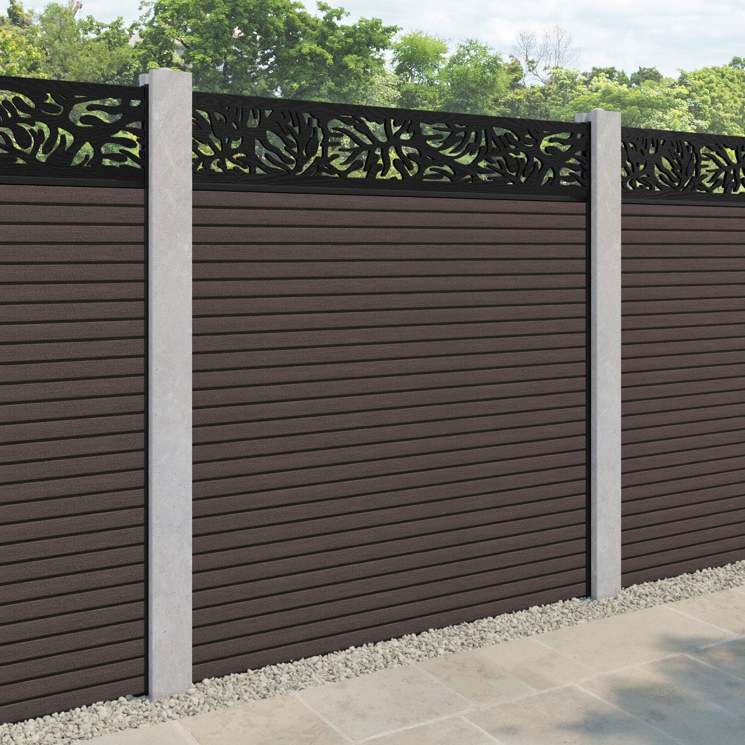Hudson Botanic Fence Panel - Mid Brown - for existing concrete posts