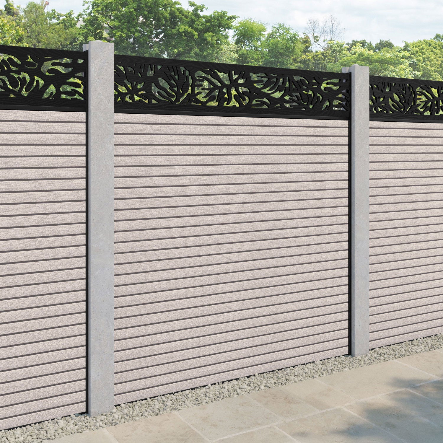 Hudson Botanic Fence Panel - Mid Stone - for existing concrete posts