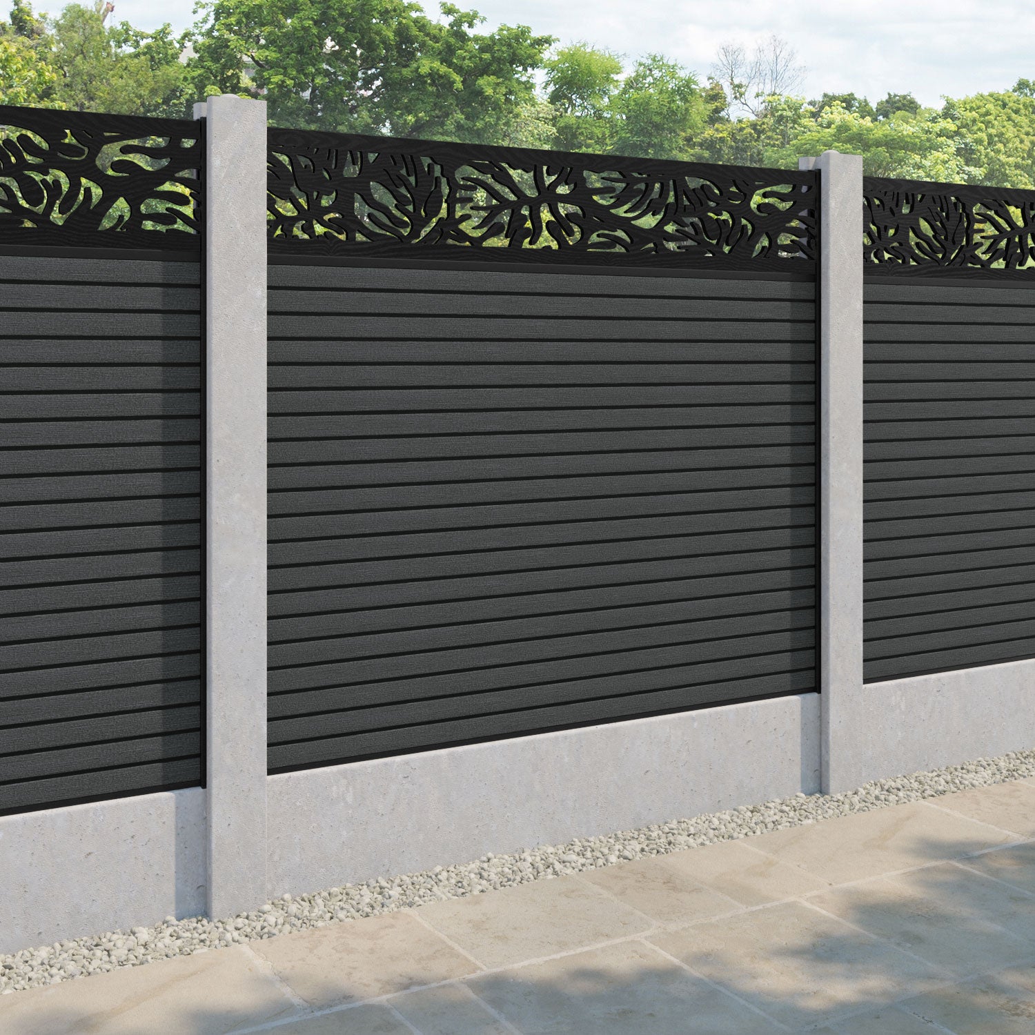 Hudson Botanic Fence Panel - Dark Grey - for existing concrete posts