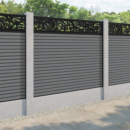 Hudson Botanic Fence Panel - Mid Grey - for existing concrete posts
