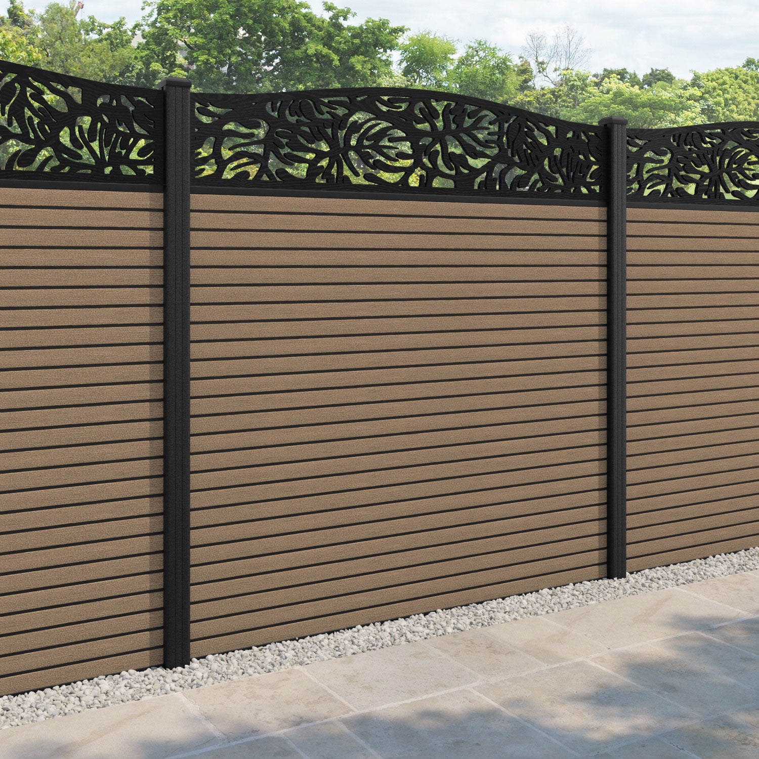 Hudson Botanic Curved Top Fence Panel - Teak - with our composite posts