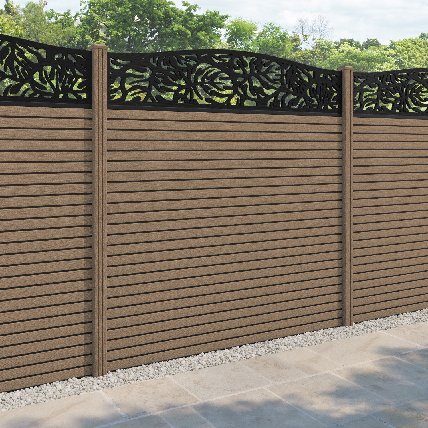 Hudson Botanic Curved Top Fence Panel - Teak - with our composite posts