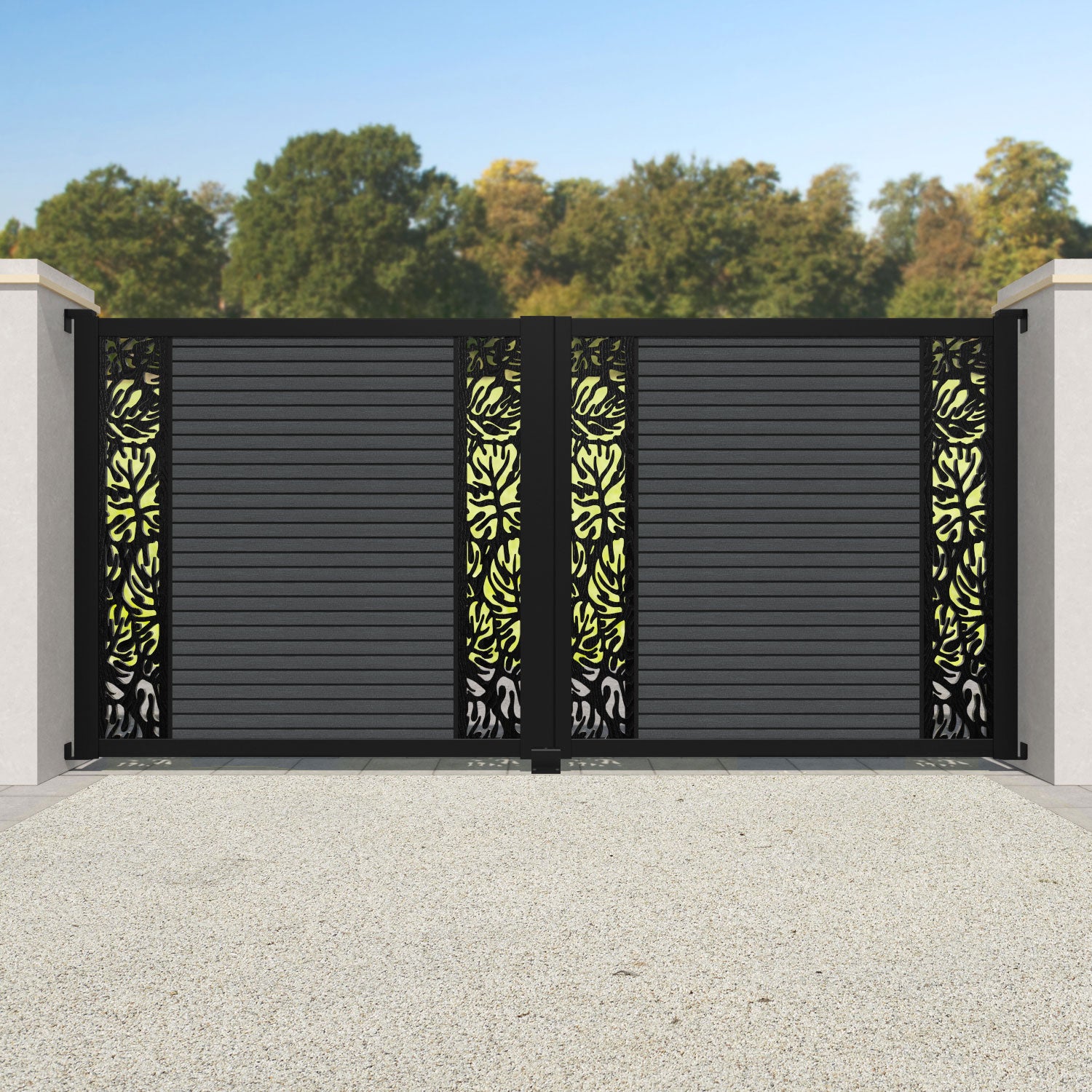 Hudson Botanic Straight Top Driveway Gate - Dark Grey - Middle & End Screen