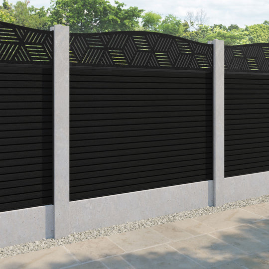 Hudson Cubed Curved Top Fence Panel - Black - for existing concrete posts